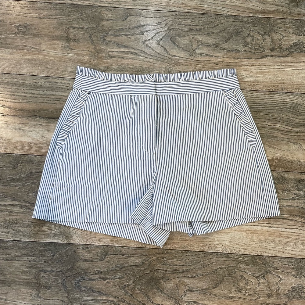 J. Crew High Waist White and Blue Shorts